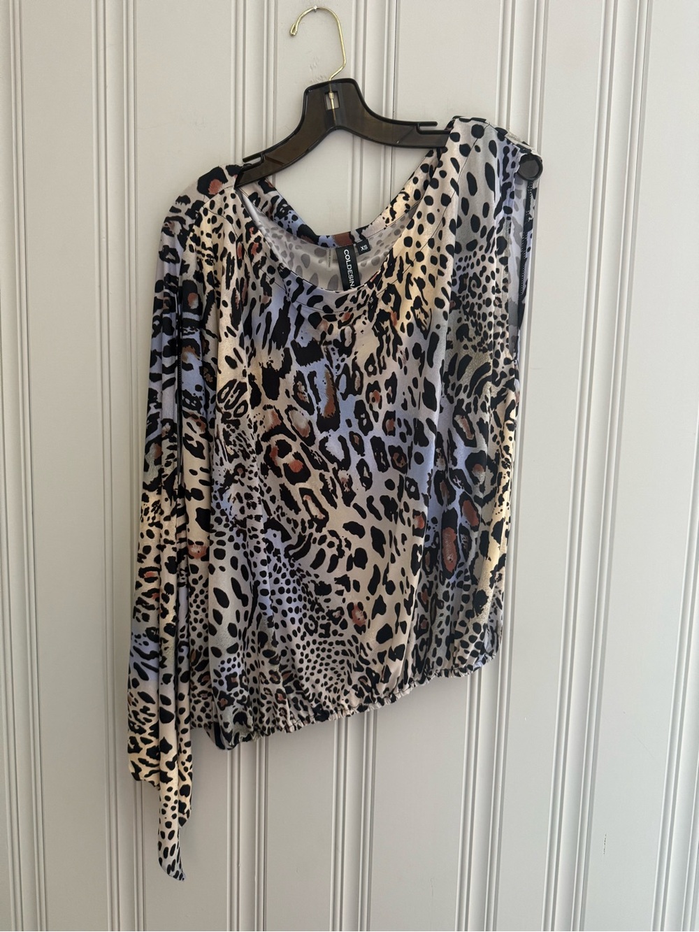 Y2K One-Shoulder Leopard Print Blouse in Cream, Black and Brown